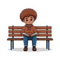Boy engrossed in a book while seated on a park bench, enjoying a peaceful reading isolated on transparent background png