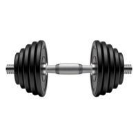 Single dumbbell with multiple black weights attached on each side isolated on transparent background png