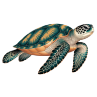 Majestic sea turtle with a patterned shell gracefully glides through the deep blue ocean isolated on transparent background png