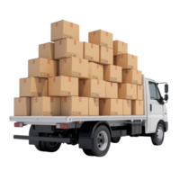 Delivery truck loaded with stacked boxes. Transportation and logistics isolated on transparent background png