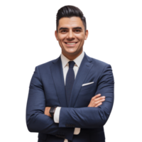 Confident businessman with folded arms in navy suit isolated on transparent background png