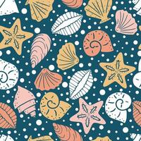 Hand drawn sea shells seamless pattern. Summer marine print design with seashells sketch vector