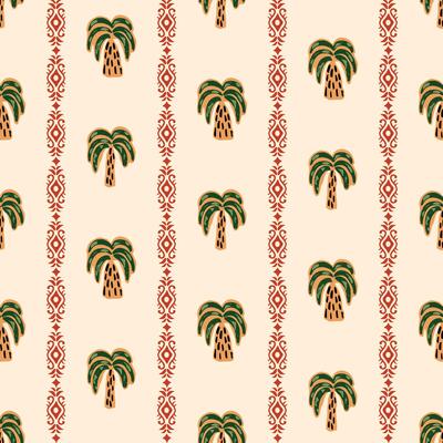 Striped palm trees seamless pattern. Exotic hand-drawn plant, ethnic ornament, lines. Summer beach print. Cute hand painted repeat background, textile design, wallpaper, fabric, wrap.
