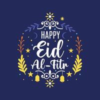 Happy Eid al-Fitr with Ornamental Leaves and Crescent Moon Design vector
