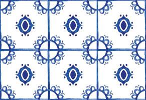 watercolor seamless pattern. tiles with blue patterns vector