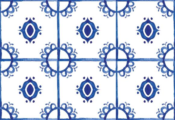 watercolor seamless pattern. tiles with blue patterns