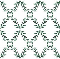 Watercolor seamless pattern with rhombus tile made of green branches with leaves. vector