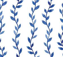 cute watercolor seamless pattern with blue striped and leaves. simple print vector