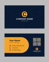 Blue and yellow corporate business card and name card template design, horizontal layout vector
