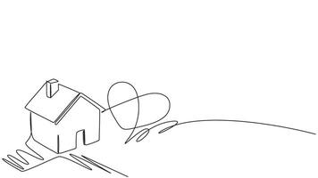 Stylized Minimalist Drawing of a House Connected to a Heart Symbol. eps 10 vector