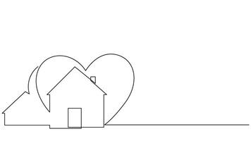 Minimalistic One Line Drawing of House within Heart Shape Symbolizing Home Love. eps 10 vector