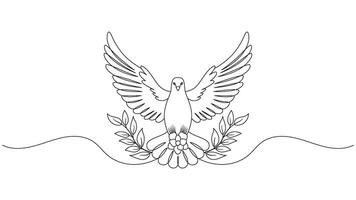 Stylized dove with laurel branches in elegant single line drawing style vector