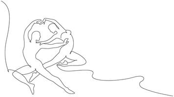 Elegant continuous line drawing of two dancers intertwined in motion vector