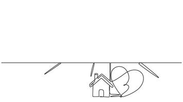 Minimalist single line drawing symbolizing home love and environmental care. eps 10 vector