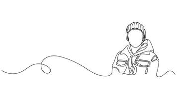 Single line art of a person with winter hat and jacket illustration vector
