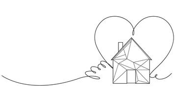 Minimalist line art design of a polygonal house with a heart shape. eps 10 vector
