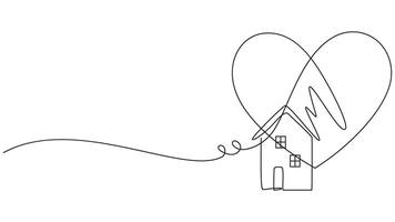 Minimalist Line Art Depicting a Home Enclosed by a Heart Shape Symbol. eps 10 vector