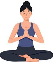 A woman practicing meditation in a serene pose with flat design art vector
