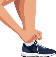 Person tying shoelaces on athletic shoes in a flat illustration showcasing active lifestyle and readiness for exercise art vector