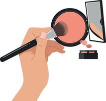 A hand applying blush with a brush in a minimal flat design art scene vector