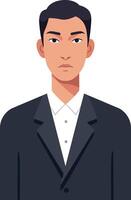 Professional young man in a black suit with a neutral expression in flat art vector