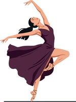 Graceful dancer in a flowing dress performing an elegant ballet pose in minimal art vector