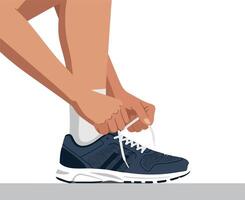 Person tying shoelaces on a running shoe in a minimalistic illustration vector