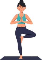 A woman practicing yoga in a serene pose on a mat, flat illustration vector