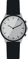Sleek black strap wristwatch with minimalist design showcasing precision timekeeping in flat art vector