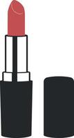 Lipstick tube in sleek black casing showcasing a vibrant red color in minimal illustration vector