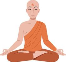 Serene monk meditating in a peaceful pose with minimal color palette in art vector
