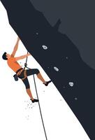 Climber scaling a steep rock face in a flat minimal illustration showcasing determination and adventure vector