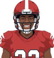 Smiling football player wearing a red jersey and helmet in detailed art vector