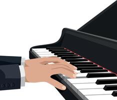 Hands gracefully playing a grand piano in a minimal flat illustration vector