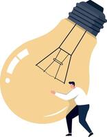A man pushing a large light bulb in a minimal design style illustration vector