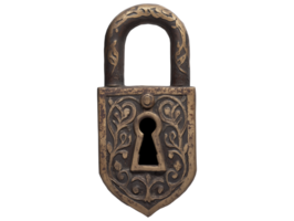 Antique Bronze Padlock with Ornate Keyhole png