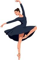 A graceful ballet dancer in a flowing dress performing an elegant pose in flat art vector