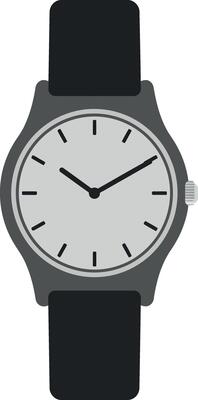 Simple grey wristwatch with black strap in flat design showcasing minimal elegance illustration