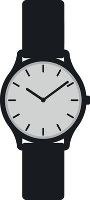 Stylish black wristwatch featuring a minimal design with a classic round face in flat art