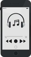 Smartphone displaying music player interface with headphones in flat illustration vector