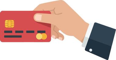Hand holding a red credit card in a professional setting, flat illustration vector