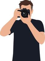 A man holding a camera in a casual pose, minimal illustration capturing a photography enthusiasts moment vector