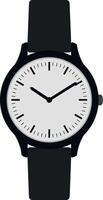 Minimalist black wristwatch featuring a white dial and simple hour markers in flat art vector