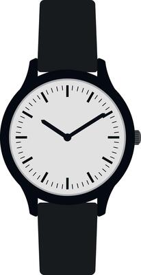 Minimalist black wristwatch featuring a white dial and simple hour markers in flat art