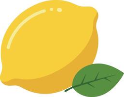 Bright yellow lemon with green leaf in a minimal flat illustration style showcasing freshness and simplicity in art vector