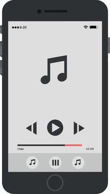 Smartphone displaying a music player interface in a minimal flat design illustration