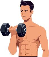 Athletic man lifting a dumbbell in a flat, minimal style illustration vector