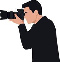 A man focused on capturing a moment with a camera in a flat illustration vector