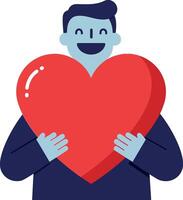 A cheerful man holding a large red heart in a minimal flat design illustration vector