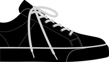 Black sneaker with white laces in a flat design style representing modern footwear art vector